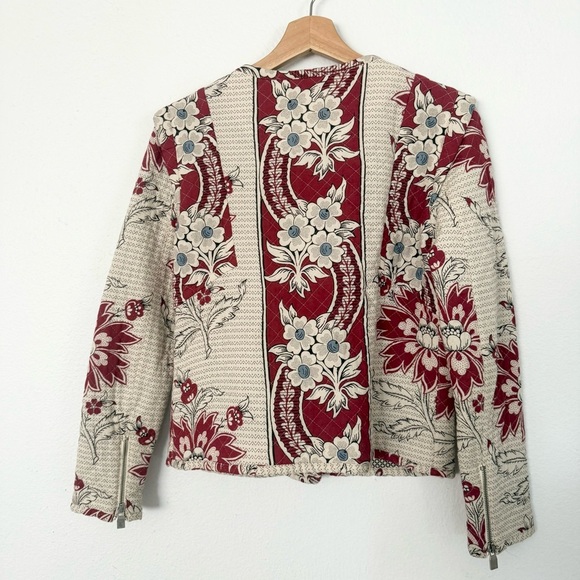 ZARA BLAZER PRINTED FLORAL QUILTED CARDIGAN WHITE RED JACKET BLOGGERS size M - Picture 10 of 16